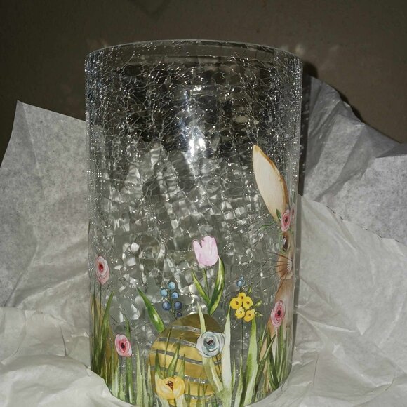 Yankee Candle Bunny with Glasses Crackle Glass Large Hurricane Candle Holder NEW - Picture 5 of 5